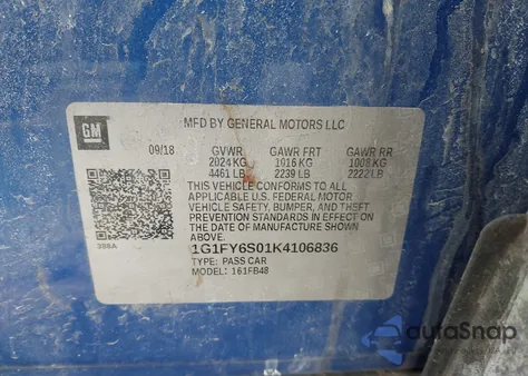 2019 Chevrolet Bolt Ev Lt из США, поврежденный, VIN 1G1FY6S01K4106836